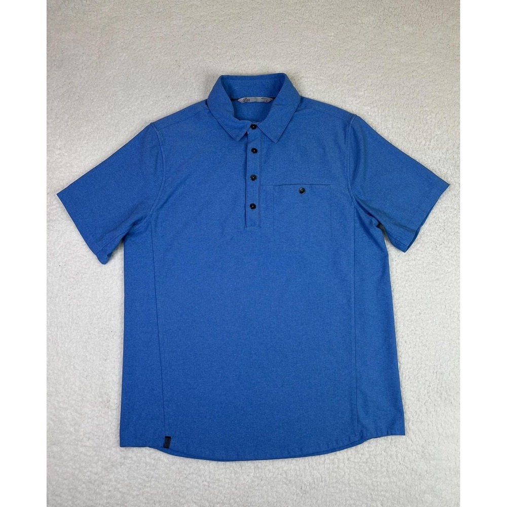 QOR Polo Shirt Mens Medium Blue Solid Polygiene Stretch Performance Knit Casual
